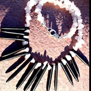 Genuine Rose Quartz &Howlite Black Spike gemstone Necklace 💕